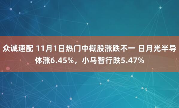 众诚速配 11月1日热门中概股涨跌不一 日月光半导体涨6.45%，小马智行跌5.47%